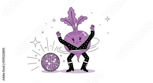 Groovy Beetroot Dancing At Disco Party With Shiny Mirrorball Celebration