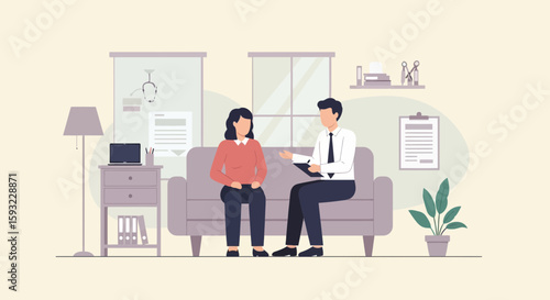 Mental Health Consultation With Doctor And Patient Sitting In The Couch