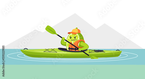 Lime Paddler Embarks on a Kayaking Adventure in Mountainous Waterscape