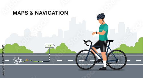 Cyclist Using Smartwatch App For Navigation In City Bike Route Journey