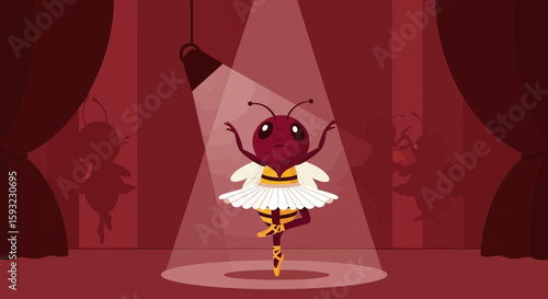 Dancing Bee Performs Ballet On Stage Under Spotlight Illustration