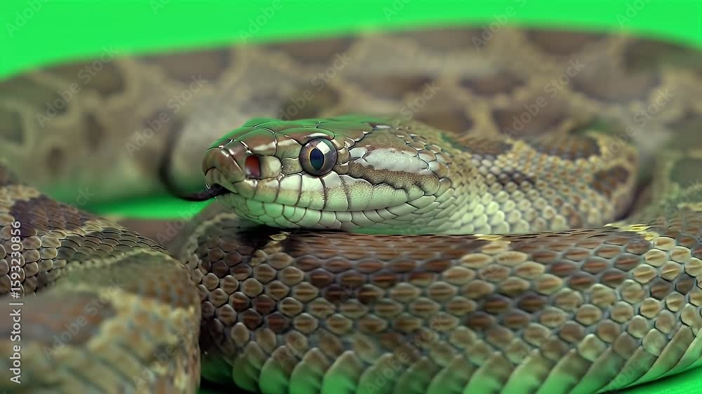 Realistic Eastern Brown Snake Isolated on Green Screen Close Up View Realistic Eastern Brown Snake Isolated on Green Screen Close Up View