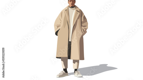 Minimal Beige Oversize Wool Coat Apparel