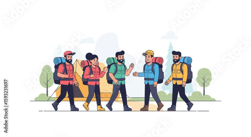 Group Of Hikers On Adventure Together Exploring Nature And Enjoying Outdoor Trip