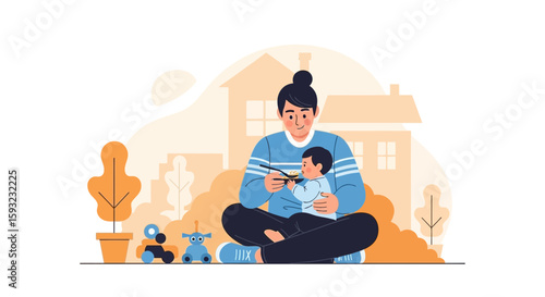 Loving Mother Feeds Her Baby With Spoon In Peaceful Home Setting With Toys