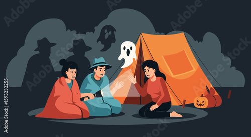 Halloween Camping Trip Spook Stories With Friends At Campsite Holiday