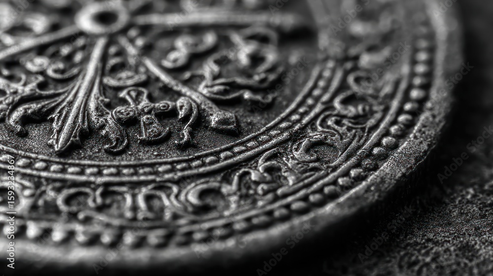 Fototapeta premium Close-up of an ornate, antique coin