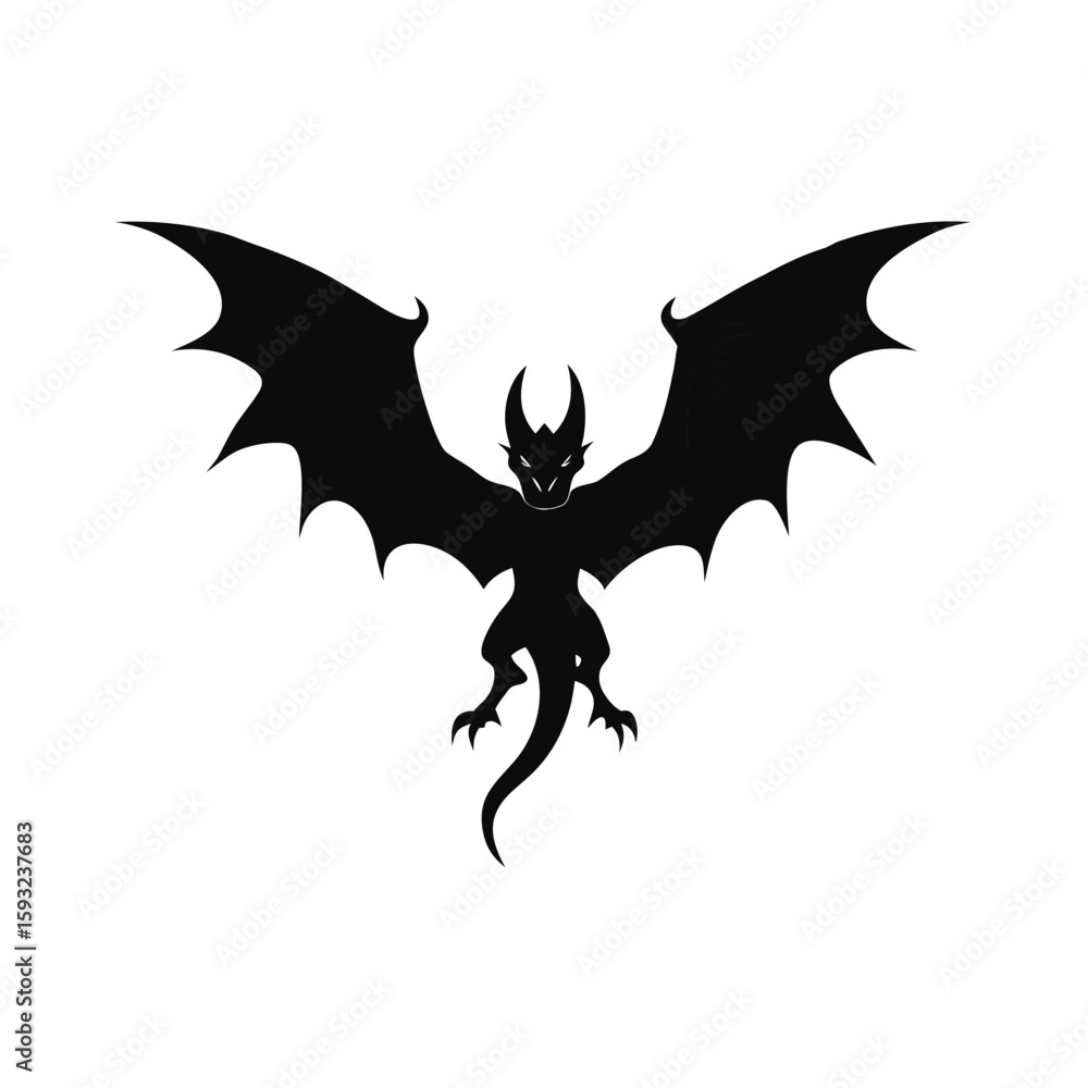 Obraz premium Dramatic silhouette of a fierce dragon in mid flight approaching the viewer with dynamic wings