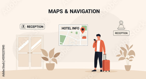 Digital Hotel Navigation App Guiding Tourist With Maps And Reception Information