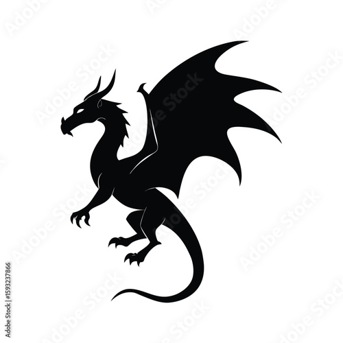Majestic flying dragon silhouette in side profile with intricate wing details and powerful stance
