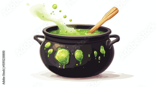 Enchanting witch cauldron with green potion