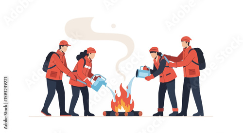 Firefighters Extinguishing Blaze Vector Illustration For Awareness And Prevention