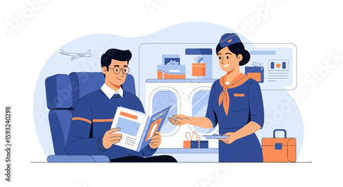 Flight Attendant Serving Passenger In Airplane For Comfortable Flying Experience