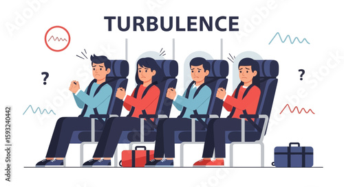 Flight Passengers Experiencing Turbulence Frightened During An Unstable Commercial Airplane Ride