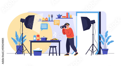 Man Photographs Food With Studio Lighting For Website And Social Media