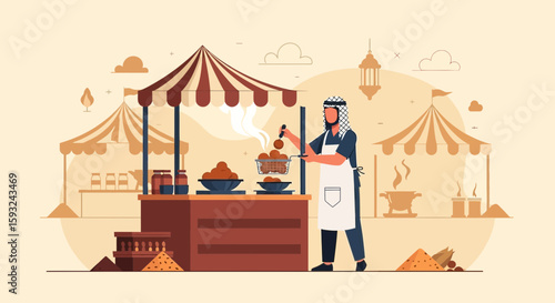 Man Preparing Traditional Middle Eastern Food at an Outdoor Event
