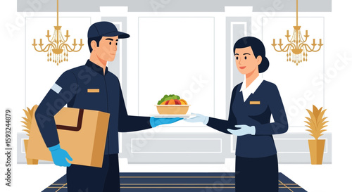 Elegant Food Delivery Service Inside a Luxurious Interior With Delivery and Reception