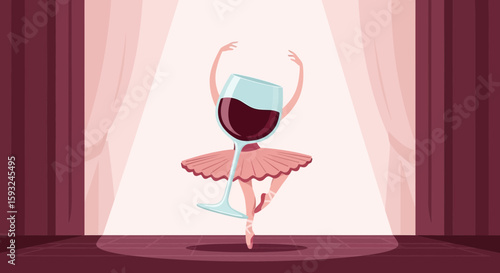 Elegant Red Wine Ballerina Performing Gracefully On Stage With Spotlight