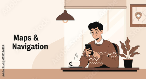 Man Using Mobile Navigation App While Relaxing At Home In Cozy Environment