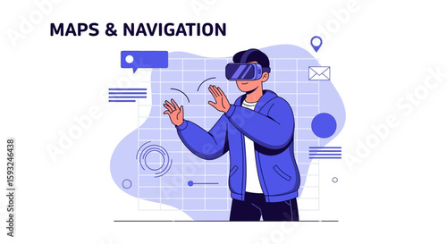 Immersive Virtual Reality Experience Man Interacting With Digital World Through Vr Headset