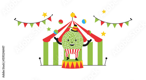 Funny Cartoon Melon Performing In a Circus Tent For Children Animation