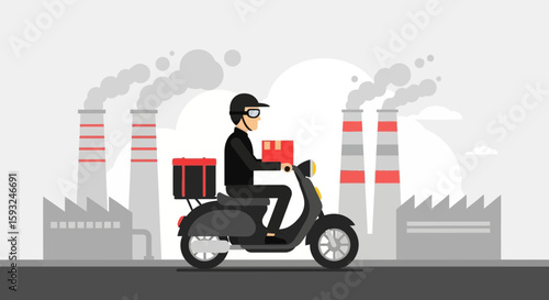 Industrial Express Delivery Service With Factory Environment Illustration