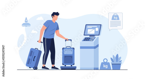 Man Weighing His Suitcases At An Airport Self Service Check In Terminal