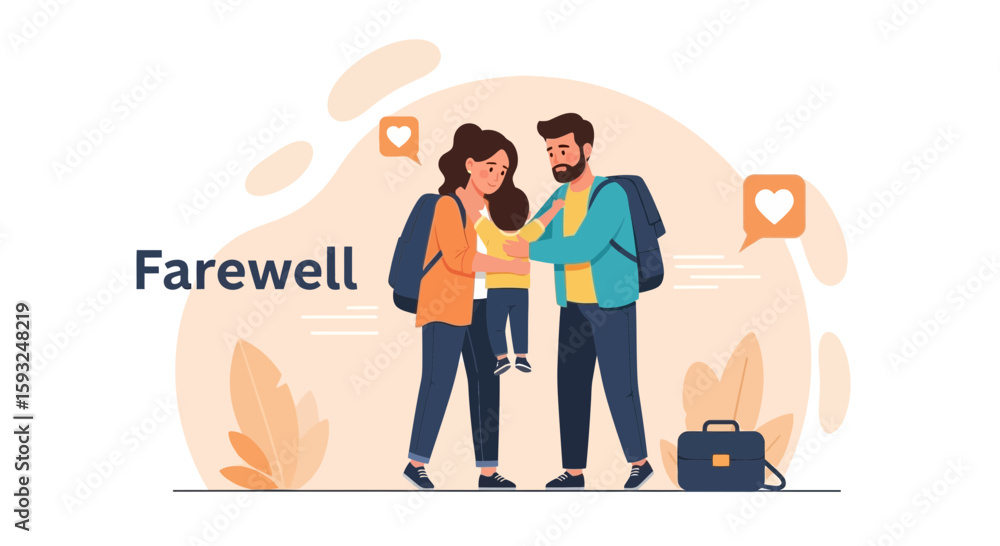 Fototapeta premium Emotional Farewell Scene Of Family Departing For Trip At The Airport Terminal