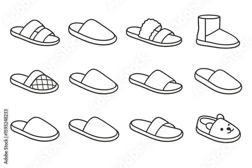 Footwear outline icon set. slippers, sandals, shoes linear icon collection