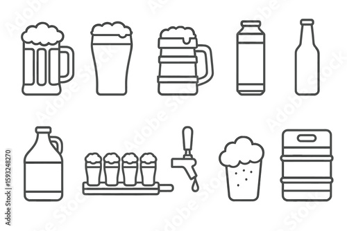 Beverage, drink line icon set. beer, brewing outline icon collection