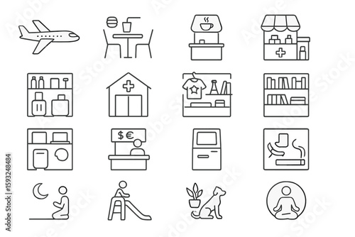 Travel, healthcare outline icon set. line art vacation, wellness symbols collection
