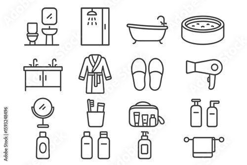 Bathroom, spa line icon set. relaxation, hygiene, grooming icons outline collection