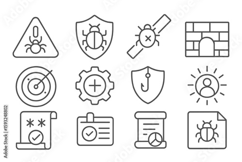 Antivirus security line icon set. protection, software tools linear icons collection