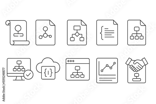 Flowchart, diagram line icon set. workflow, process management icons collection