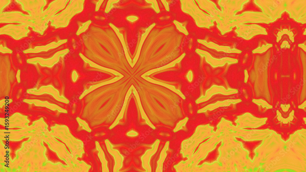 Fototapeta premium Abstract Radiant Burst with Soft Grain Texture, Symmetrical Glow Pattern in Psychedelic Style, Radiating Circular Abstract with Subtle Noise, Kaleidoscopic Starburst with Gradient Flow