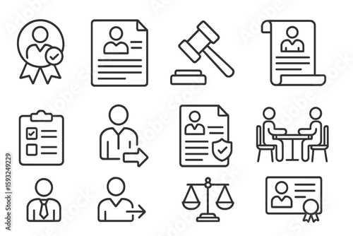 Human resources outline icon set. recruitment, employment, hr management icons