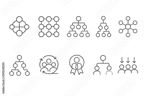 Hierarchy, organization chart outline icon set. structure, teamwork line collection