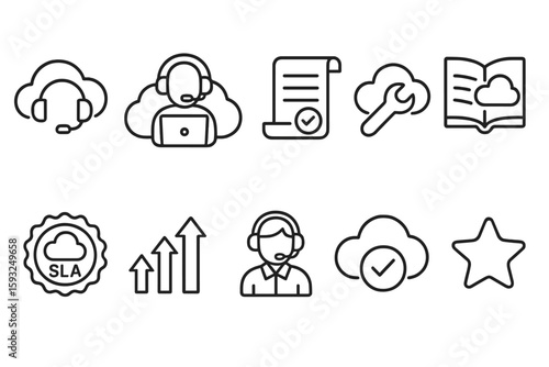Customer service, tech support line icon set. call center, assistance, help icons