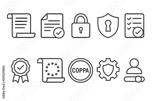Data privacy and security outline icon set. compliance, protection, gdpr icons collection