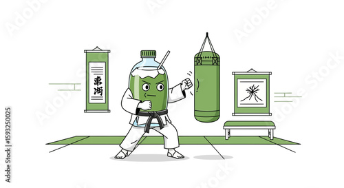 Matcha Master Ready To Spar In The Dojo Illustration Funny Cartoon Beverage