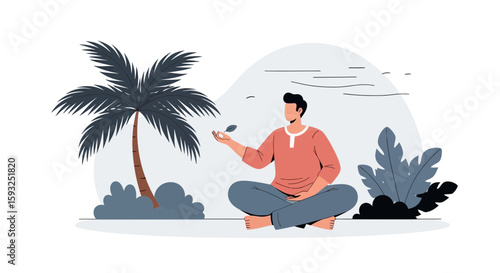 Meditative Serenity Man In Lotus Position With Tropical Backdrop Peacefull Nature