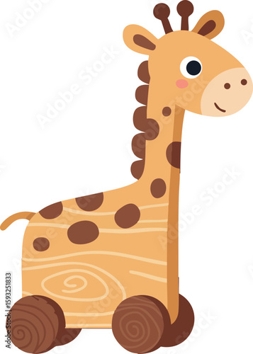 Giraffe wooden toy on wheels children plaything cute animal design vector illustration