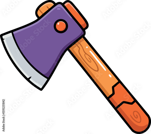Axe tool with purple metal head and wooden handle vector illustration for outdoor activities and woodworking designs