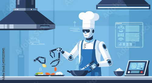 Futuristic Kitchen: Robotic Chef Preparing Food With Advanced Technology And Precision