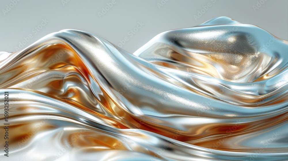 Fototapeta premium Abstract metallic waves with shimmering textures creating a dynamic visual landscape of elegance