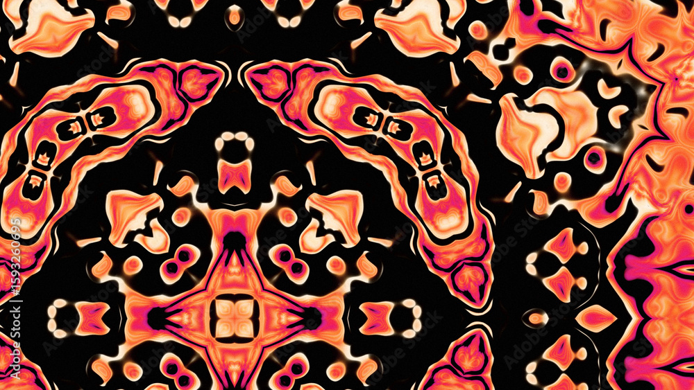 Fototapeta premium Abstract Radiant Burst with Soft Grain Texture, Symmetrical Glow Pattern in Psychedelic Style, Radiating Circular Abstract with Subtle Noise, Kaleidoscopic Starburst with Gradient Flow