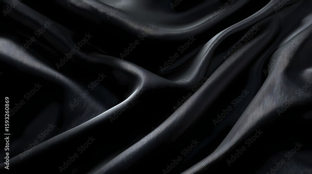 Fototapeta premium Black stretch mesh fabric flowing and forming elegant folds. fabric stretch. Illustration