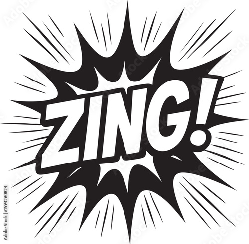 Zing! comic book style sound effect. Retro pop art speech bubble illustration for expression of surprise or wit.