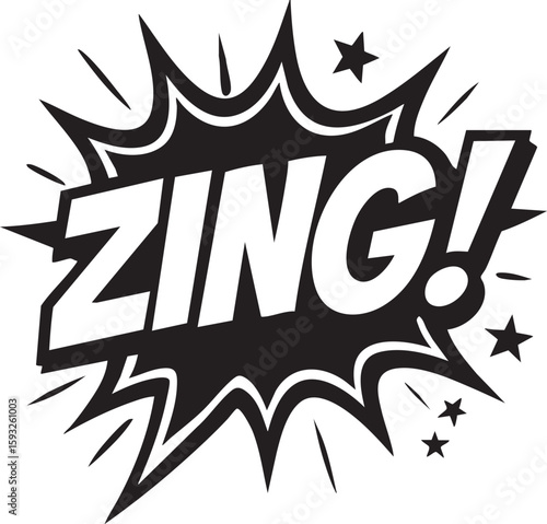 Zing! comic book style sound effect. A retro pop art explosion bubble with a witty word for dynamic graphic design.