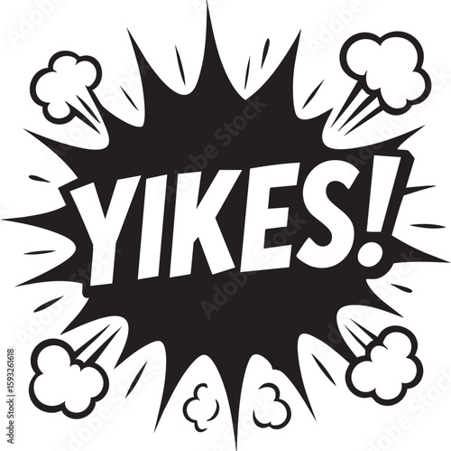 Yikes comic book expression in a black and white pop art style speech bubble. Vector illustration for expressing shock, surprise, or dismay.